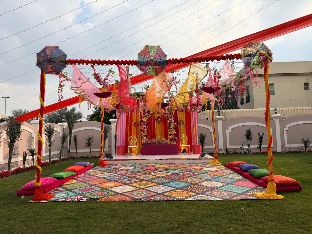Sharjah — Decorations services: Mehndi Stage Marigold Umbrellas 2