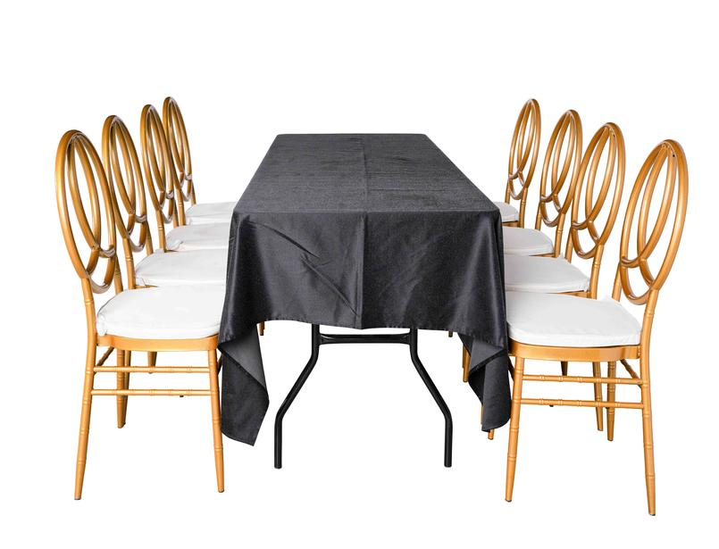 Sharjah — Furniture rental: Rectangular Banquet Table Gold Chairs