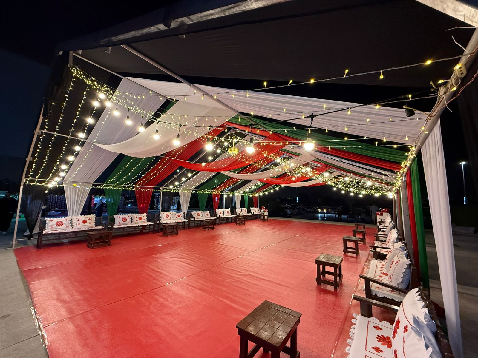 Abu Dhabi — Tents rental: Uae Flag Marquee Night Interior