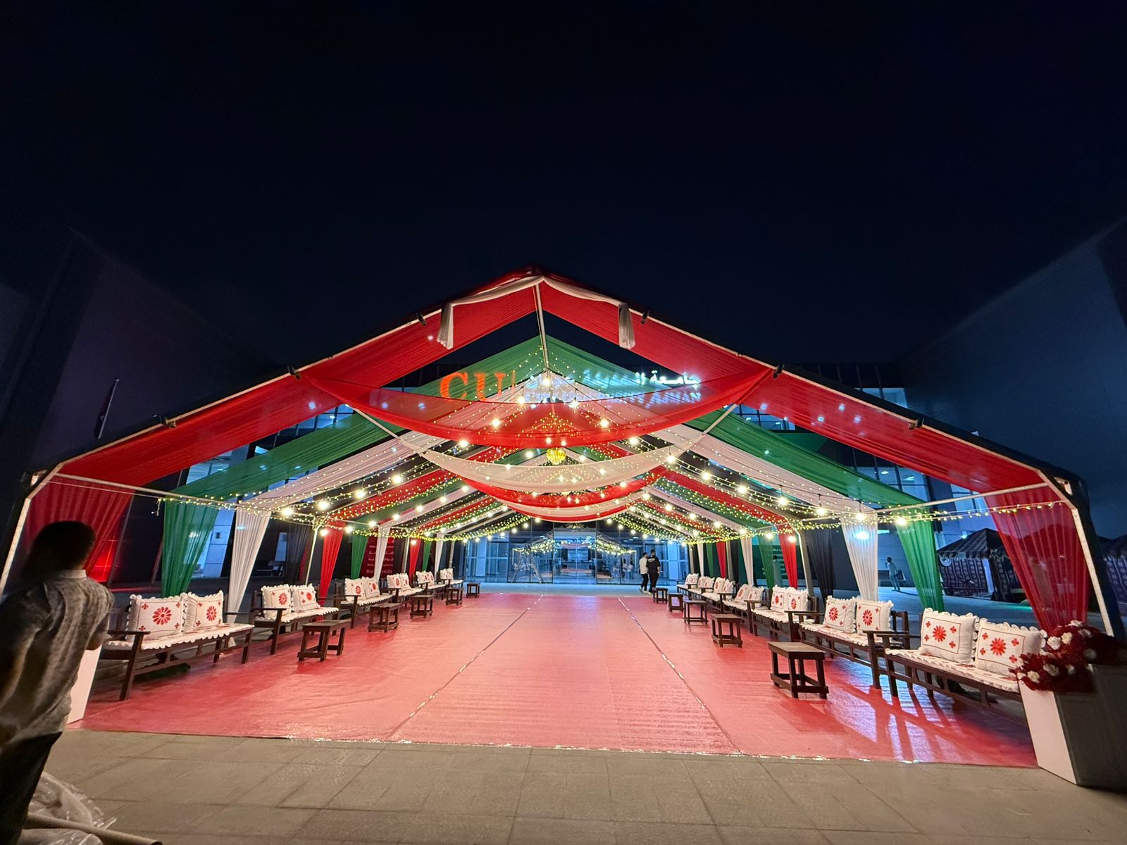 Sharjah — Tents rental: Uae Flag Tent City University Night
