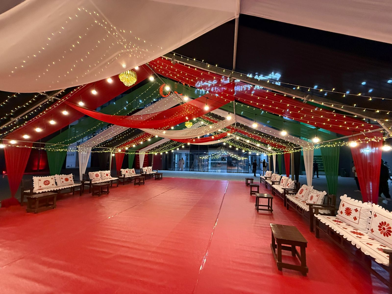 Abu Dhabi — Tents rental: Uae Flag Tent Red Floor Drapes