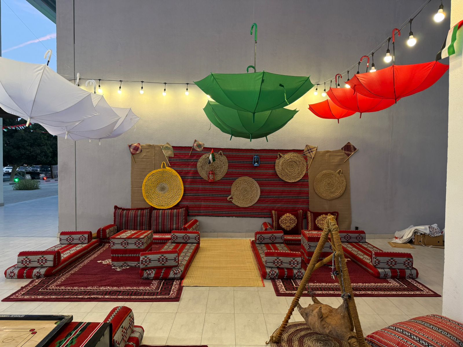 Abu Dhabi — Decorations services: Uae Majlis Wall Backdrop Seating