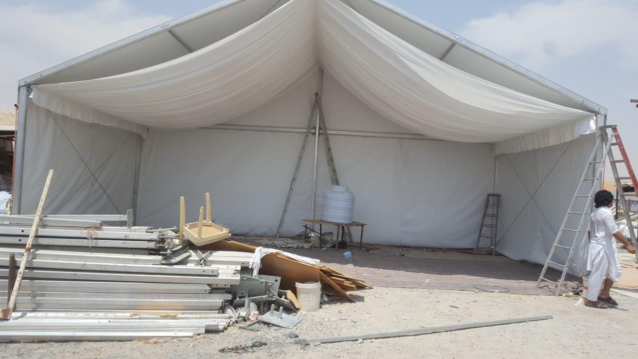 Abu Dhabi — Tents rental: White Tent Frame Setup Outdoor
